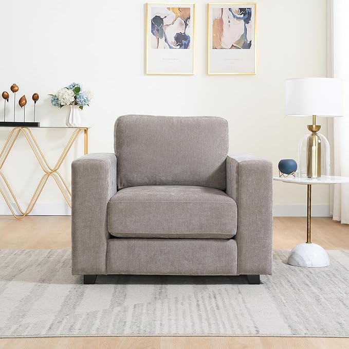 39 Oversized Accent Chair Chenille Fabric Upholstered Armchair Comfy with 350lb Weight Capacity &amp 7-inch Thick Seat – The Perfect Reading Chair for Living Room Bedroom Office (Brown)