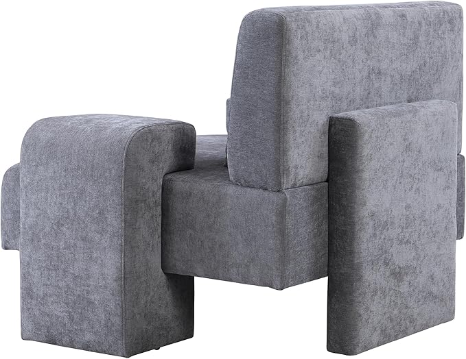 Modern 48'' Wide Oversized Armchair Mid-Century Accent Chair with Pillow Upholstered Sturdy Wood Frame &amp Soft Cushion for Living Room Asymmetrical Armrest Design (Gray+Polyester)