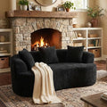 Luxury 80” Curved Loveseat Sofa Chenille Curved Couch with 2 Big Pillows &amp Extra Wide Armrests Comfy Upholstered Oversized Loveseat Couch &amp Sofa for Living Room (Black 80 Inches)