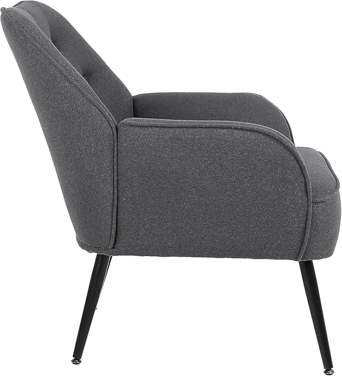 Modern Mid Century Chair Linen Sherpa Armchair for Living Room Bedroom Office Easy Assemble(Dark Grey)