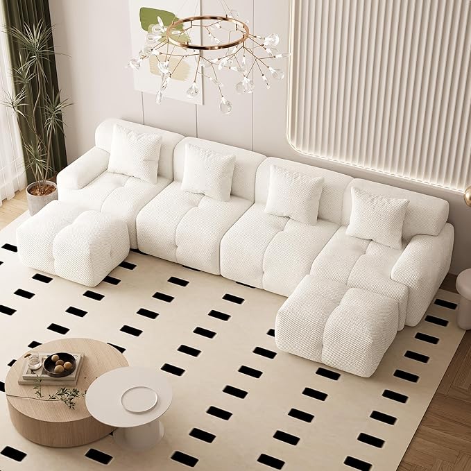 Chifee &amp Vingol 135 U-Shaped Modular Sectional Sofa with 2 Ottoman &amp 4 Pillows Oversized Upholstered 6 Seat Cloud Sectional Couch for Living RoomIvory