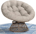 Bme 40 Ergonomic Wicker Papasan Chair with Soft Thick Density Fabric Cushion High Capacity Steel Frame 360 Degree Swivel for Living Bedroom Reading Room Lounge Silver Cloud - Brown Base
