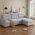 82 Convertible Sectional Sleeper Sofa with Storage Chaise L Shaped Pull Out Couch Bed with 3 Tufted Back Cushion for Living Room ApartmentOfficeLight Gray