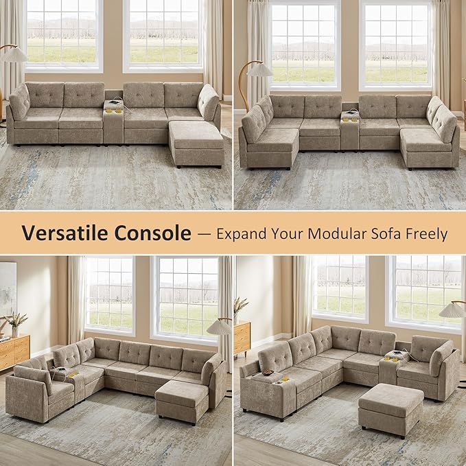 VANOMi 6 Seater Modular Cloud Sofa 118 Convertible Sectional Cloud Sofas &amp Couches for Living Room Comfy Chenille Sectional Couch Sofa for Living Room Apartment Office Camel L/U Shaped