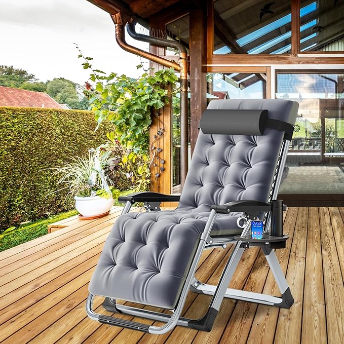 ABORON Lounge Chair for Living Room Adjustable Folding Recliner Chair with Cushion Perfect for Living Room/Bedroom/Office