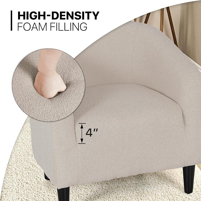 MoNiBloom Accent Barrel Chair Boucle Fabric Accent Chair Modern Sherpa Elegant Armchair with Cozy Soft Padded 300lbs Capacity Compact Sofa Chair for Living Room Bedroom Office Light Gray