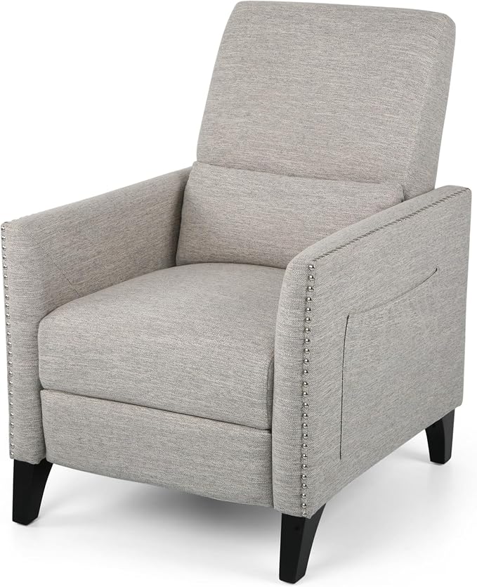 Mid-Century Fabric Rocker Recliner Chair with Tufted Design Adjustable Single Recliner Sofa with Thicker Seat Cushion with Pocket for Living Room Bedroom Apartment (Light Grey Style2)