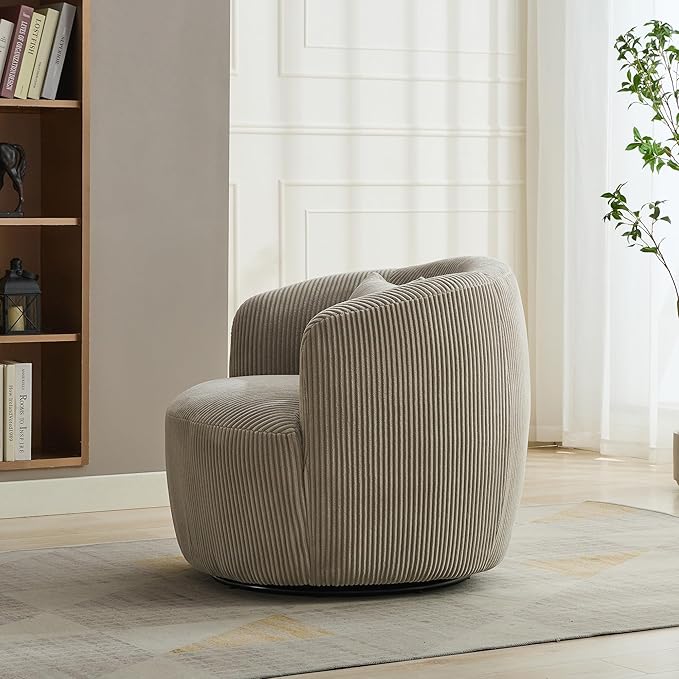 360° Swivel Armchair with Accent Pillow – Premium Corduroy Fabric Sturdy Metal Base &amp High-Density Foam – Ergonomic Lounge Chair for Living Room Office Bedroom – Easy Assembly