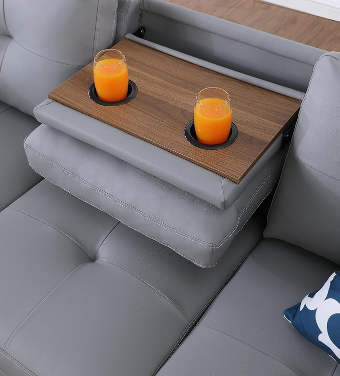 Ball &amp Cast 98 L Shaped Sectional Couch for Living Room4 Seat Faux Leather Upholstered Modular Sectional Sofa Set 2 PCS with ChaiseNailhead TrimCup HoldersCoffee Table and 2 Pillows for Home