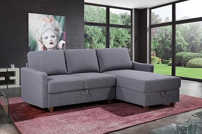 Sectional Sofa with Storage – Modern Upholstered Living Room Couch Reversible Chaise for Home Apartment Office 81.9” L Dark Grey