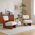 Christopher Knight Home Mores Low Profile Accent Chair Set of 2 Modern Living Room Armless Lounge Chair Fabric Comfy Reading Chair for Bedroom Wooden Frame and Thick Padded Seat White+Walnut