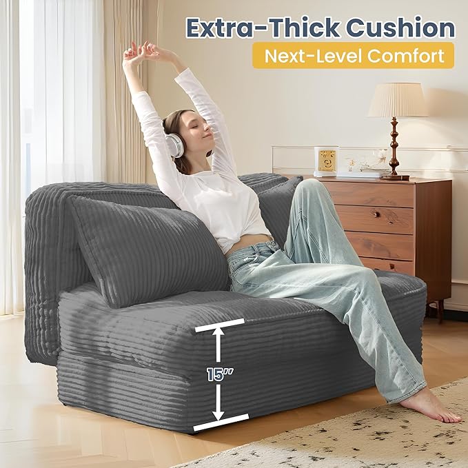 Convertible Folding Sofa Bed with Fixed FrameBoneless Couch Loveseat Sleeper with 5-Position Adjustable Backrest &amp Thickened CushionFuton Couch with 2 Pillows for BedroomSmall Spaces