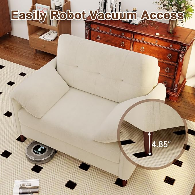 46'' W Oversized Chair Chenille Loveseat Sofa with Deep Seat Mid Century Modern Accent Chair for Living Room Upholstered Comfy Armchair for Bedroom Apartment Studio Office（1Pack Beige）