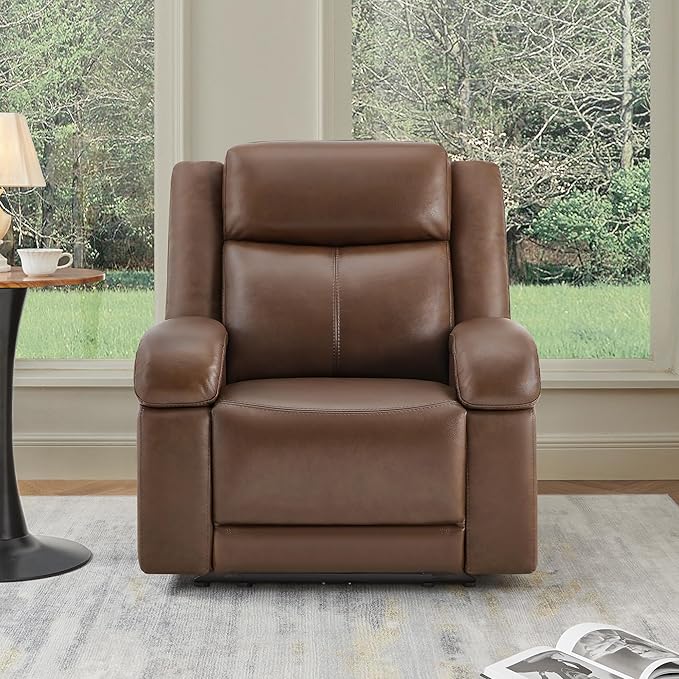 Watson &amp Whitely Genuine Leather Power Recliner Chairs for Adults Wall Hugger RV Recliner with Power Headrest &amp Charging Ports Electric Recliner Sofa Chair for Living Room Cafe