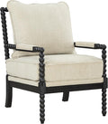 OSP Home Furnishings Eliza Spindle Accent Chair Linen Fabric with Black Wood