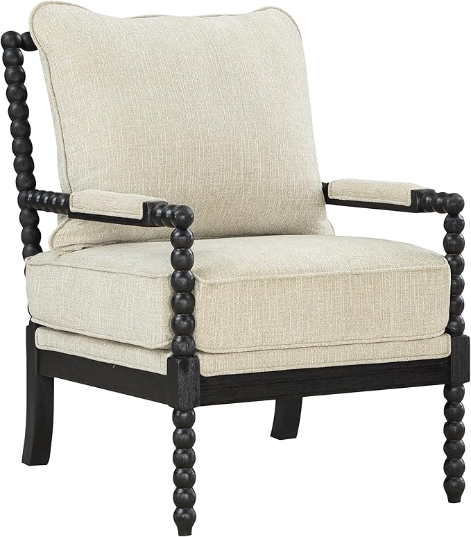 OSP Home Furnishings Eliza Spindle Accent Chair Linen Fabric with Black Wood