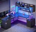 SEDETA L Shaped Gaming Desk with Drawers Reversible Computer Corner Desk with File Drawer Hutch Storage Shelves for Home Office Gaming Two Person Desk with Led Lights Power Outlet Black
