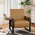 Andeworld Modern Accent Chair Mid Century Living Room Armchair Upholstered PU Sofa Side Chair with Side Table for ReadingWorkingOfficeApartmentBrown