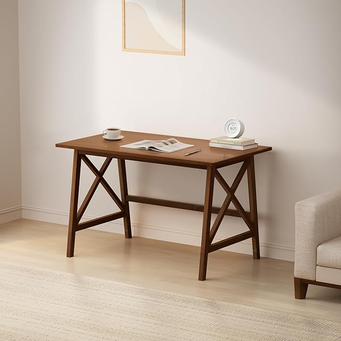 Modern Solid Wood Desk - 42 Simple Computer Table for Home Office Study Writing Workstation in Walnut 42 W x 24 D