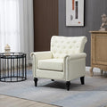 Upholstered Lounge Arm Chair Single Sofa for Living Room Bedroom Beige Modern Accent Chair Linen ArmchairTufted BackWood Legs