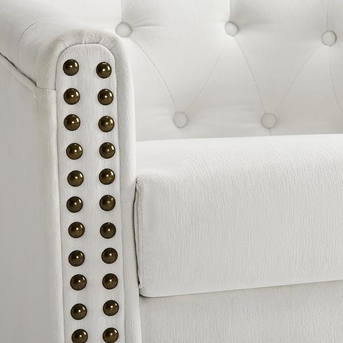 Swivel Barrel Accent Chair Chenille Fabric Living Room Chairs Modern Comfty Reading Chairs for Bedroom Small Club Armchair Single Sofa Side Chair Nailhead Trim Ivory White