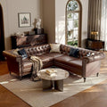 85 Chesterfield Sectional Sofa L Shaped Convertible Faux Leather Couch with Tufted Nailhead &amp Rolled Arms 5-Seater Leather sectional couches for Living Room Apartment Office Dark Brown