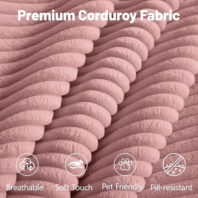 Boneless Couch153.5 No Assembly L Shaped Oversize Modular Sectional Cloud CouchSolid Foam Corduroy Sofa with Ottoman for Living Room (Pink Corduroy4 Seats with Ottoman)
