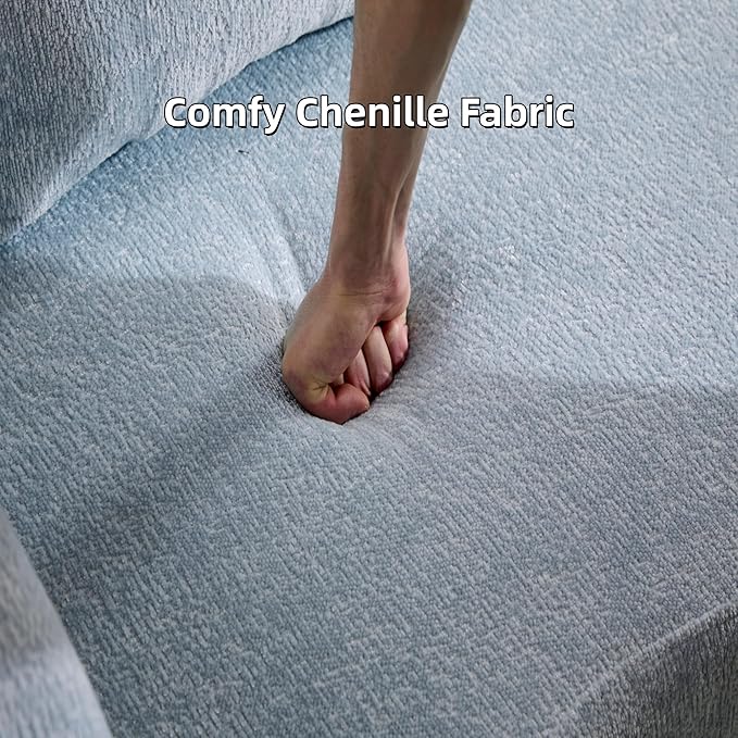 Convertible Floor Sofa Bed Fold Out Floor Couch with Pillow Back &amp Armrest Compressed Couch with Fixed-Shape Frame Chenille Foldable Sleeper Sofa Bed for Living Room Bedroom Light Blue