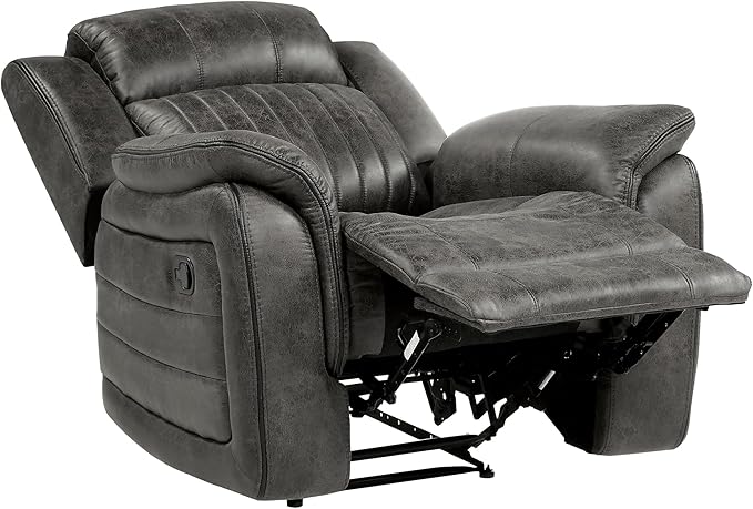Lexicon Recliner Chair Home Theater Seating Manual Polished Microfiber Upholstery Reclining Chair 39.5 W Recliner Brownish Gray