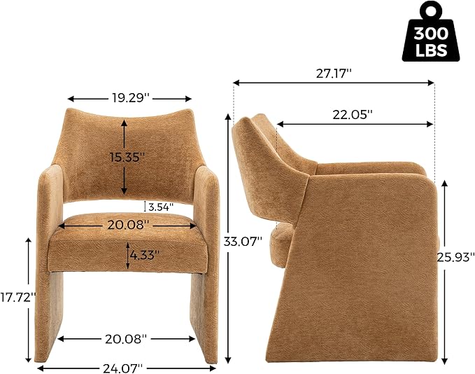 Mid-Century Chenille Accent Chair Geometric Open-Back Upholstered Armchair with Non-Slip Frame Cozy Reading Chair for Home &amp Office (Light Brown)