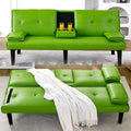 Convertible Folding Futon Sofa Bed Sleeper Couch for Living Room Modern Faux Leather Upholstered Loveseat w/Removable Armrests Metal Legs 2 CupHolders Love Seat Sofa Bed for Small Spaces (Green)