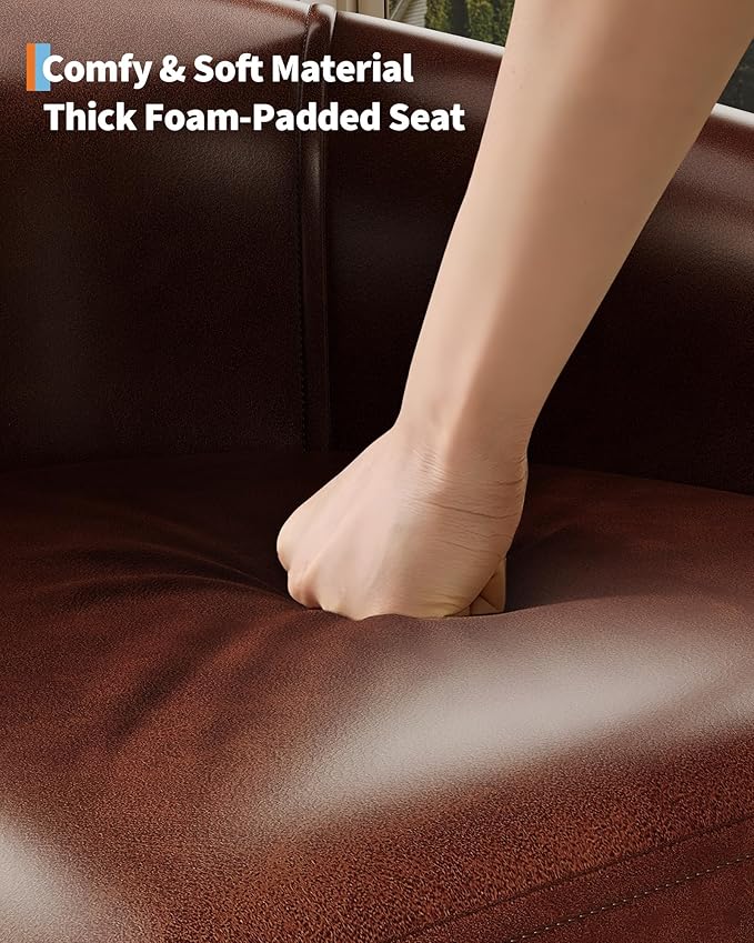 DEXSO Faux Leather Barrel Chair Accent Club Chair with U-Shaped Backrest &amp Soft Padded Seat – Elegant Armchair for Living Room Bedroom Office &amp Waiting Areas-Brown