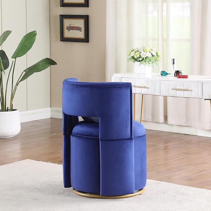 Swivel Barrel Chair 360°Swivel Vantiy Chair with Storage Modern Small Round Swivel Chair Velvet Curved Chair Accent Chair for Living Room Bedroom (Blue)
