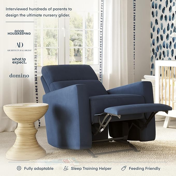 Nurture&amp The Glider Premium Power Recliner Nursery Glider Chair with Adjustable Head Support | Designed with a Thoughtful Combination of Function and Comfort | Built-in USB Charger (Navy)