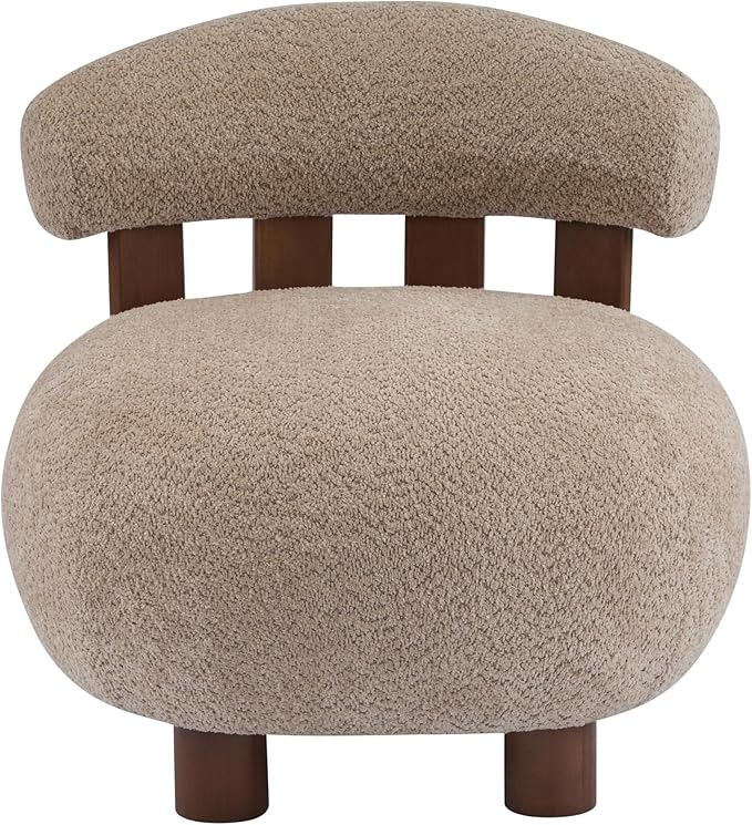 Christopher Knight Home Elvina Boucle Fabric Accent Chair Solid Wood Single Lounge Sofa Bedroom Comfy Reading Chair for Modern Minimalist Style Living Room/Home Office Light Brown