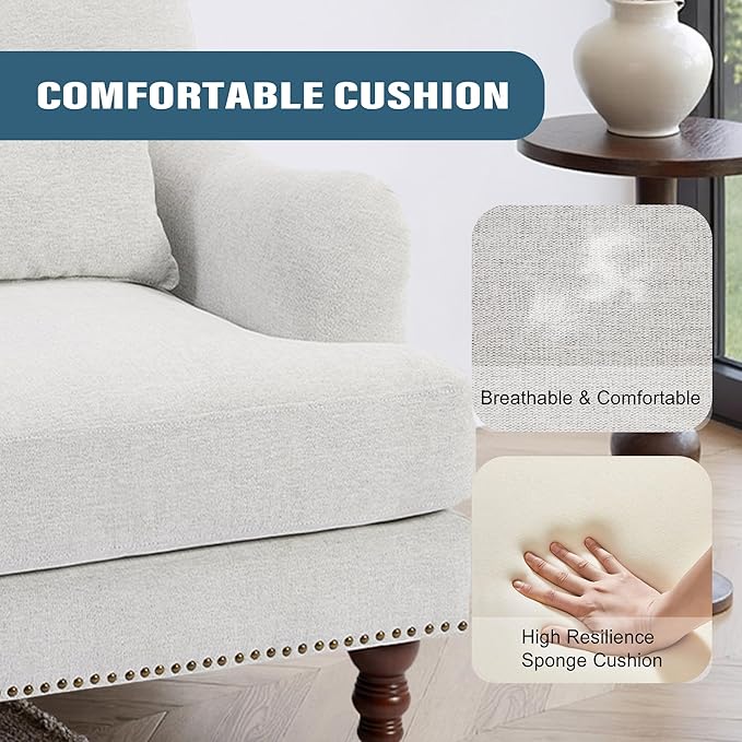Accent Chairs Set of 2 Upholstered Armchair with Lumbar Pillow for Living Room Club Chair Chenille Arm Chair Mid Century Modern Reading Chair for Small Spaces-Beige