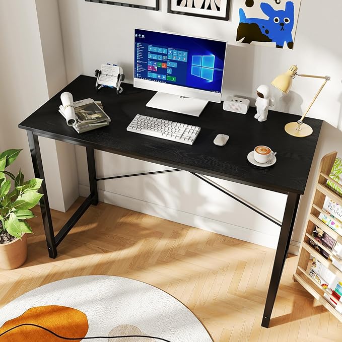 DUMOS 44 in Computer Desk for Home Office Modern Study Work Table Simple Style for Bedroom Writing Desks with X-Shaped Reinforcement Black