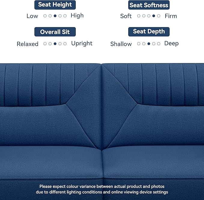 Futon Sofa Bed75.8 Linen Fabric Comfy Futon Couch Bed3 Seater Convertible Sleeper Sofa with Adjustable BackrestsModern Folding Loveseat for Living RoomOfficeApartmentBedroomBlue
