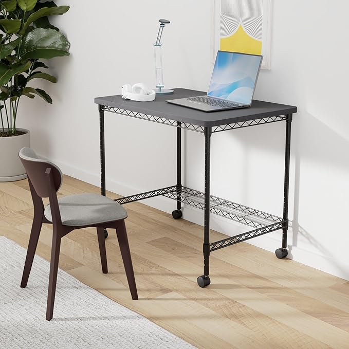 Safco 5203BL Mobile Home Office Kitchen &amp Garage Wire Desk Steel Frame Multi-Use Melamine Top Wheeled or Stationary Base Great for Apartments and Dorms Black