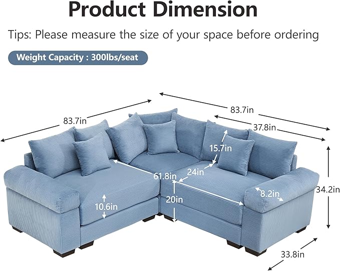 mikibama Modular Sectional Cloud Sofa CouchModern Roomy L-Shaped Corner Couch with Deep SeatConvertible Chenille Corner Sofas for Living RoomBedroomSmall Spaces