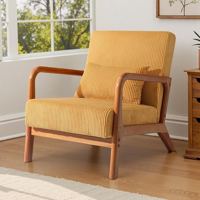 Accent Chair Mid Century Modern Armchair with Pillow Upholstered Lounge Sofa Reading Side Chair for Living Room Bedroom
