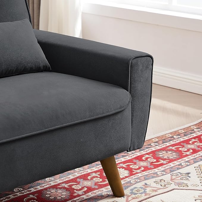 48 Loveseat Sofa 2 Seater Love Seat Mid Century Modern Small Couches for Living Room Bedroom Apartment 2 Throw Pillows and Plastic Legs Dark Grey