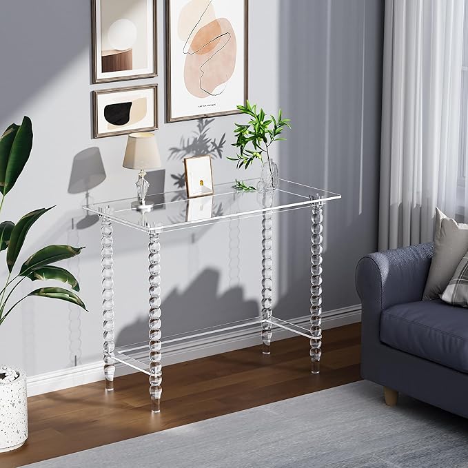 Acrylic Desk Computer Laptop Table Writing Desk Console Entrance Table for Home Office Study Desk (Clear 39.4“W×19.7”D×29.5“H)
