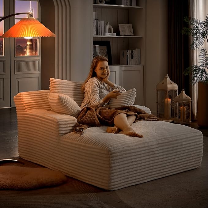 KEIKI 67 Oversized Chaise Lounge Chair Indoor Corduroy Upholstered Boneless Cloud Sofa Couch with Deep Seat Modern Sleeper Sofa Bed Reading Chair for Living Room Lounging No Assembly Required