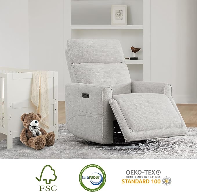 CHITA Power Recliner Chair Swivel Glider with Adjustable Power Headrest FSC Certified Electronic Modern Nursery Rocking Chair with USB and Type-C Ports Ivory