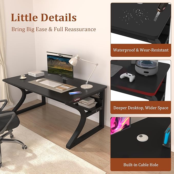 Computer Desk 55'' Computer Desk Home Office Desks w/Storage Shelves &amp U Shaped Metal Frame Study Writing Desk w/Cable Management Deeper &amp Thicker Desktop Table for Home Office