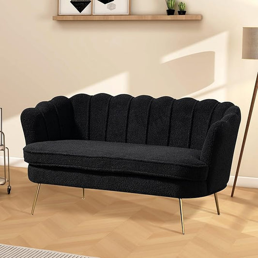 Aoiy &amp Wifon 59 W Comfy Small Loveseat for Small Spaces Upholstered 2-Seat Settee Loveseat with Metal Legs Boucle Black