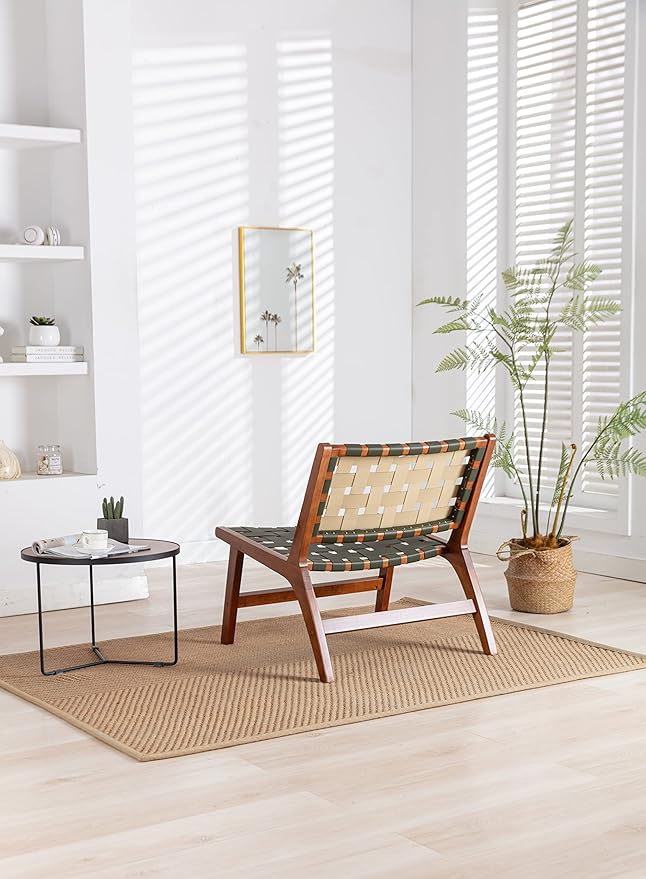 Solid Wood Frame Chair with White Faux Wool Modern Accent Chair Lounge Chair for Living Room