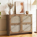 Nicetree Rattan Arched Accent Shoe Storage Cabinet - Freestanding Ultra Slim for Entryway 4 Flip Drawers &amp 3-Tier Adjustable Shelves Farmhouse Modern Rustic Shoe Rack for Hallway Foyer Living