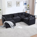Modular Cloud Sectional Sofa Modern Chenille L Shaped Sectional Couch with Ottoman &amp Pillows 5 Seater Deep Seat Corner Couches for Living Room Apartment Office Black